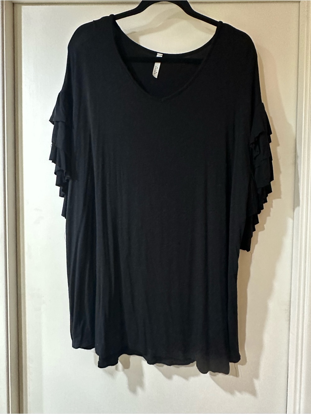 Celeste Black Short Sleeve Top with Ruffle Tiers